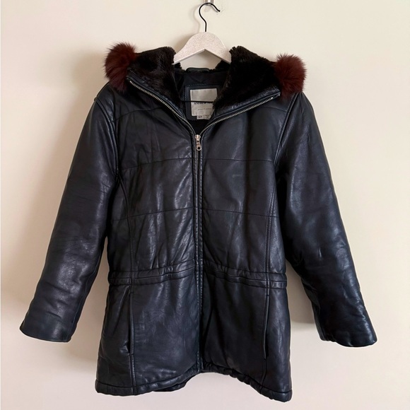 Andrew Marc Leather Jacket with Fur Trim and Hood - Womens Size S - Picture 1 of 16